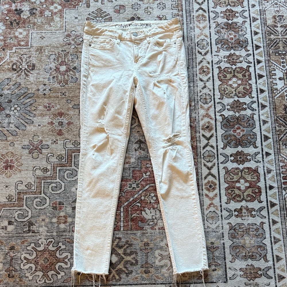 Calvin Klein White Frayed Hem Jeans